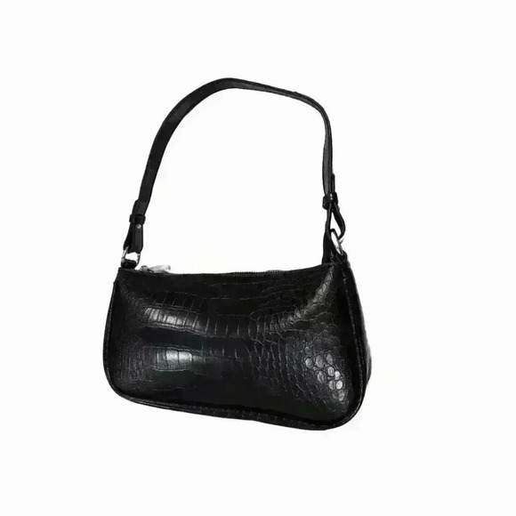 NEW elegant Black Croc-Embossed Shoulder Bag with Chain Detail - Picture 5 of 7